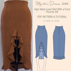 a skirt with ruffles on the front and bottom, as well as an image of