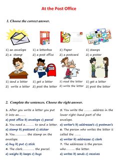 an english worksheet with the words at the post office and pictures on it