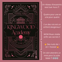 the front and back cover of a novel, titled'kingwood academy'in french