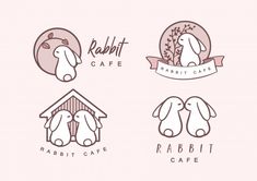 four logos for rabbit cafe, rabbit cafe and rabbit cafe with rabbits in the house