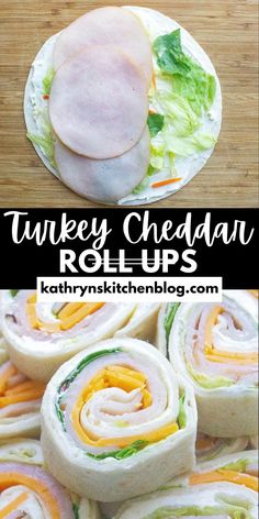 turkey cheddan roll ups with lettuce and carrots in the middle