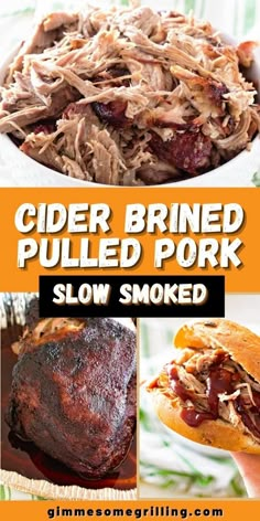 pulled pork with bbq sauce on the side, and an image of slow smoked pork