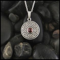 Wheel of Life Celtic Knot pendant in Sterling Silver with Amethyst, Garnet, or Marble. Nickel Free Amethyst Round Pendant Jewelry, Nickel-free Amethyst Round Pendant Jewelry, Symbolic Gemstone Jewelry For Formal Occasions, Symbolic Amethyst Jewelry For Gift, Polished Round Stone Jewelry Gift, Polished Round Stone Jewelry For Gift, Symbolic Oval Gemstone Jewelry, Symbolic Silver Jewelry With Birthstone, Symbolic Birthstone Jewelry For Wedding