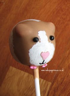 a brown and white animal lollipop on a stick