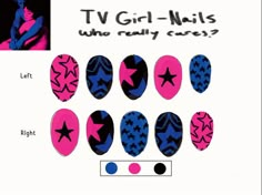 Band Nails Design, Tv Girl Nails Idea, Smiling Friends Nails, Tv Girl Makeup, Tv Girl Nails Design, Star Inspired Nails, Tv Girl Tattoo, Nail Painting Designs, Tv Girl Nails