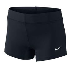 the nike women's shorts are black with white logo on the side and two rows of