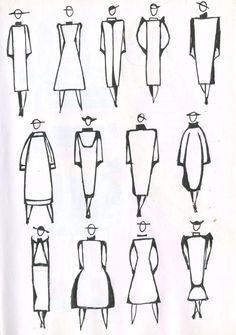 a drawing of different types of people's dresses