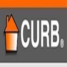 the curb logo is shown on an orange and gray background