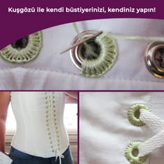 there is a woman wearing a corset with buttons on the front and back