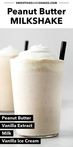 two glasses filled with peanut butter milkshake