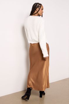 Elevate your look with the Everyday Maxi Skirt by Sanctuary, featuring a pull-on silhouette, hidden elastic waist, and luxe satin fabric. Take it from day to night with the switch of a shoe. | SANCTUARY Women's Everyday Maxi Skirt, Size XS, Brown Feminine Blouses, The Switch, Utility Pants, Day To Night, Shoe Size Conversion, Elevate Your Look, Polyester Satin, To Night, Medium Brown