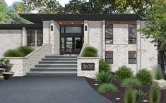 this is an artist's rendering of the front entrance to a modern style home