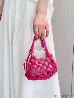 BagForLove - Stylish Hollow Out Handbag with Drawstring Design Pink Summer Bucket Bag With Adjustable Strap, Pink Crochet Bucket Bag With Adjustable Strap, Summer Pink Crochet Crossbody Bag, Summer Pink Crochet Bag With Adjustable Strap, Handmade Pink Bucket Bag, Summer Bucket Bag With Braided Handles As Gift, Pink Crochet Pouch Bag For Summer, Pink Summer Crochet Pouch Bag, Summer Bucket Bag Pouch As Gift