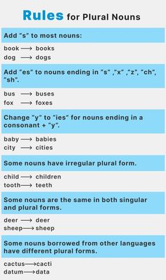 the rules for plural nouns are shown in blue and white text