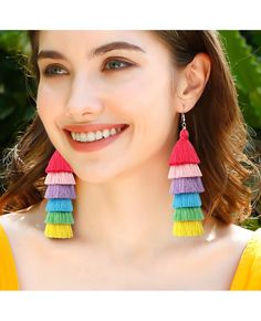 Get 10% off now! Buy ins bohemian rainbow colorful tassel long earrings at cheap price online. Free stable shipping and pro since 2009. Bohemian Rainbow, Pride Jewellery, Rainbow Vintage, Long Tassel Earrings, Retro Earring, Tassel Drop Earrings, Rainbow Earrings, Styl Boho, Colorful Earrings