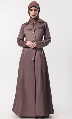 Modest Warm Full Length Jacket With Pockets - EastEssence.com Elegant Plain Outerwear For Fall, Elegant Long Sleeve Plain Outerwear, Chic Plain Outerwear For Fall, Chic Plain Fall Outerwear, Elegant Long Sleeve Solid Color Outerwear, Elegant Fitted Plain Outerwear, Long Coat With Hidden Button Closure, Coat Collar, Modest Fits