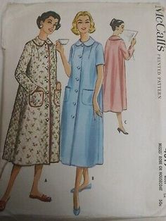 Robe Housecoat MuuMuu 14 McCall's 4319 Sewing Pattern Nightgown VTG 50's Lounge  | eBay 1950s Housecoat, Housecoats For Women, 1950s Nightgown, House Coat, Womens Robes, Coat Design, Night Gown, Sewing Pattern, Sewing Patterns