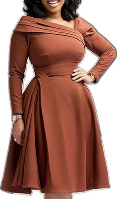 Asymmetrical Solid Color Midi Dress, Fitted Long Sleeve Asymmetrical Dress, Fitted Long Sleeve Asymmetrical Dress In Solid Color, Solid Asymmetrical Dress For Fall, Solid Asymmetrical Dresses For Fall, Fitted Asymmetrical Solid Color Midi Dress, Fitted Asymmetrical Midi Dress In Solid Color, Elegant Brown Asymmetrical Midi Dress, Asymmetrical Brown Dress For Fall