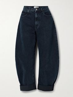 FRAME's best-selling ‘The Bubble’ jeans are "an exaggerated take on the trending barrel silhouette". They're cut from denim with a 'Dorado' wash and sit high on the waist. Unroll the cuffs to lengthen the inseam.<br><br>Lower-Impact Materials. This product is made using at least 50% lower-impact materials or ingredients. Find out more about our NET SUSTAIN criteria <a href="https://www.net-aporter.com/en-gb/campaigns/net-sustain">here.</a> Joan Clayton, Fisherman Aesthetic, Fisherman Fashion, Jeans Png, Pinterest Predicts, Net Sustain, Girl Uniform, Clothing Projects, Barrel Jeans