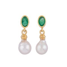 Emerald & Pearl 14K Gold Vermeil Over Sterling Silver Earring 925 Silver = 2.50 gm. Emerald & Pearl = 5.10 ct. Emerald is the birthstone for May and is a symbol of rebirth and love. Pearl is the birthstone for June and is a symbol of good fortune and strength. The beautiful earring measures to be 0.90 inches long and 0.30 inches wide at its maximum points. The earrings have been made by a team of highly trained and skilled artisans. What is Vermeil 14K Gold? It is a thick layer of 14K Gold plati Classic Pear-shaped May Birthstone Earrings, Anniversary Yellow Gold Pearl Gemstone Earrings, Classic Pearl Gemstone Earrings As Gift, Classic Gemstone Earrings For May Birthstone, Classic Pearl Earrings With Gemstone For Gift, May Birthstone Hallmarked Earrings For Anniversary, Silver Earring, Gold Vermeil, Beautiful Earrings