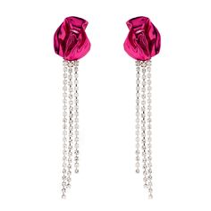 Inspired by the works of Georgia O'Keeffe, the Georgia Earrings feature sculptural folds in vibrant metallic pink. These floral-inspired earrings are accented with cascading clear crystals. Why We Love It These statement earrings are lightweight and swingy– perfect for a night out or Monday meetings because why not? Details Ceramic coated brass Crystal 5.5" drop Sterling silver earring post and butterfly fastening Item includes suede jewelry pouch and box Handcrafted in New York City Shipping Ships within 1-2 working days. Georgia Earrings, Crystal Fringe, Suede Jewelry, Georgia O Keeffe, Gold Vermeil Jewelry, O Keeffe, Floral Studs, Earring Post, Vermeil Jewelry