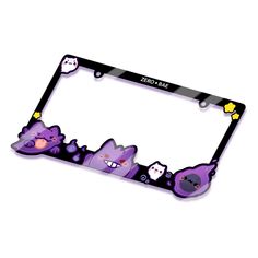 an image of a license plate frame with cartoon cats on the front and back side