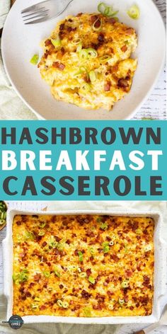 hashbrown breakfast casserole with text overlay