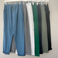 Gorgeously stretchy Magic Pants. These are so popular with everyone. So comfortable and easy to wear. One pair will not be enough ~ Fit size 16/18 - 22 ~ Drawstring waist ~ Pockets ~ Full leg length 98cm    Inside leg 78cm ~ Rolled up leg length 70cm    Inside leg 69cm Please Do Not Tumble Dry We now have XL Basic Vests. Grandma Pull On Pants, Mimi Pants, Matrix Hair Color, Magic Pants, Italy Clothing, Italy Outfits, Womens Trousers, Leisure Wear, Paisley Print