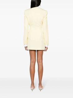 Jacquemus La Robe Cubo Mini Dress - Farfetch French Style Icons, Dress Yellow, Pale Yellow, Press Studs, Yellow Dress, Shoulder Pads, Style Icons, Fashion Branding, Portugal