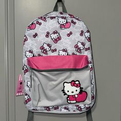 *Brand New* New With Tags Super Cute Grey With Pink Hello Kitty Patch On Front Pocket Hello Kitty Patch, Accessories Hello Kitty, Hello Kitty Backpack, Kitty Backpack, Sanrio Accessories, Sanrio Pink, Kitty Accessories, Hello Kitty Accessories, Plush Backpack