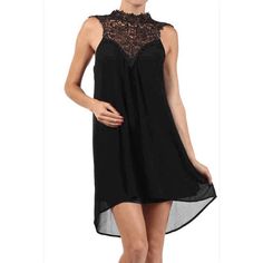 Umgee Swing Dress Cotton Polyester Blend Black Crochet Lace Top With Sweatheart Line Mock Neck Line Sleeveless Tie At Back Of Neck Above Large Open Key Hole Slight High Low Hem Size M New With Tags Black Stretch Lace Dress For Night Out, Lace Sleeveless Mini Dress, Black Stretch Dress With Lace Patchwork, Sleeveless Lace Dress With Lace Patchwork For Evening, Party Lace Dress With Lace Patchwork And Sleeveless Design, Sleeveless Lace Patchwork Dress For Party, Black Mini Lace Dress With Lace Top, Black Lace Dress With Lace Patchwork For Date Night, Black Mini Dress With Lace Top