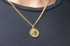 Gold Coin Pendant Necklace For Men or Women - Necklace - Boutique Wear RENN Gold Coin Chain Necklace Gift, Gold Chain Coin Necklace Gift, Gold Chain Coin Necklace As Gift, Gold Coin Pendant Necklace In Stainless Steel, Gold Stainless Steel Necklace With Coin Pendant, Gold Coin Pendant, Gold Coin Necklace, Coin Pendant Necklace, Us Coins