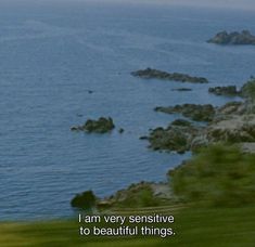 an image of the ocean and land with a quote on it that says, i am very sensitive to beautiful things