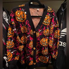 Super Soft L\Xl Halloween Cardigan In Brand New Condition. Perfect Buy With For You Spooky Girlies With Fall Right Around The Corner. Halloween Long Sleeve Cardigan, Casual Long Sleeve Halloween Cardigan, Oversized Fun Fall Sweater, Oversized Fun Sweater For Fall, Halloween Cardigan, Camo Cardigan, Coral Cardigan, Tweed Vest, Burgundy Cardigan