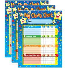 three children's choo chart sheets with stars on them