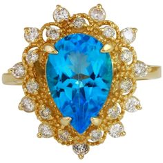 5.22 Carats Natural Gorgeous SWISS BLUE TOPAZ and Diamond 14K Solid Yellow Gold Ring Total Natural Swiss Blue Topaz Weight is: 4.37 Carats Topaz Measures: 12.00 x 8.00mm Natural Round Diamonds Weight: .85 Carats (color F-G / Clarity VS2-SI1) Ring size: 7 (we offer free re-sizing upon request) Ring total weight: 5.4 grams Disclaimer: all weights, measurements and colors are approximate and may vary slightly from the listed dimensions or as seen in the image. All pictures are magnified to show the Topaz And Diamond Ring, Etsy Gold Ring, Swiss Blue Topaz, 14k Gold Ring, Yellow Gold Ring, Quality Diamonds, Solid Yellow, Womens Jewelry Rings, Yellow Gold Rings