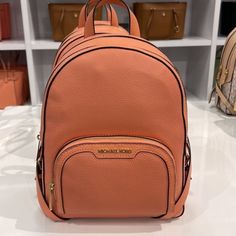 Michael Kors Jaycee Medium Zip Pkt Backpack Sherbert Leather Color: Sherbert - Backpack - Style: Jaycee - Size: Medium - 2 Zip Pockets - 1 Front Zip Pocket New With Tags Pink Leather Backpack For Errands, Michael Kors Backpack For School, Casual Everyday Michael Kors Backpack, Michael Kors Pink Travel Backpack, Michael Kors Pink Backpack For Everyday, Pink Michael Kors Backpack For Travel, Michael Kors Mini Backpack, Small Backpack Purse, Studded Backpack