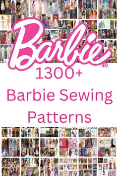 the barbie doll sewing pattern is shown in pink and white, with pictures of barbie dolls