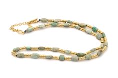 18k Yellow Gold 20" necklace with ancient turquoise Afghani beads and organic pebble beads with toggle closure. Adjustable at 18" and 20". Artisan Turquoise Necklace With Gold Gemstone Beads, Artisan Turquoise Necklace With Polished Gold Beads, Artisan Gold Turquoise Necklace With Polished Beads, Artisan Gold Turquoise Necklace With Gemstone Beads, Adjustable Gold Single Strand Turquoise Necklace, Wrap Bangles, Turquoise Drop Earrings, Beaded Cuff, Enamel Bracelet