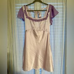 Stunning Light Purple Free People Mini Dress New With Tags - Never Been Worn Perfect For Spring! Summer Satin Mini Dress With Short Sleeves, Spring Satin Mini Dress With Short Sleeves, Short Sleeve Satin Mini Dress For Summer, Feminine Satin Mini Dress With Short Sleeves, Feminine Short Sleeve Satin Mini Dress, Simple Purple Dress, Purple Runway, Aesthetic Lookbook, Free People Mini Dress