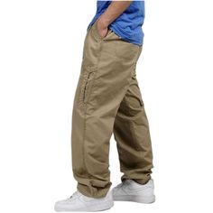 Cargo pants are an unavoidable staple in the modern world. This lovely color, high-waist cotton cargo pants will offer a comfortable fit and gives you a knockout look. Fashioned in casual style broadcloth fabric, the elastic waist of cargo pants will provide good stretch for comfort. These pants are your new summer inevitable. Casual Big And Tall Pants, Baggy Khaki Cotton Cargo Jeans, Wide Leg Cotton Cargo Jeans For Outdoor Activities, Big And Tall Cotton Bottoms With Side Pockets, Casual Big And Tall Pants With Pockets, Baggy Cotton Cargo Pants For Outdoor Activities, Baggy Cotton Cargo Style Work Pants, Baggy Cotton Cargo Work Pants, Solid Cotton Cargo Jeans For Outdoor