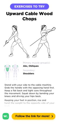 the instructions for how to do an upward cable wood chops exercise step by step