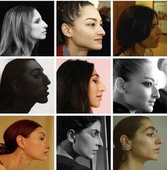 many different images of women with earring's and nose piercings, all in black and white