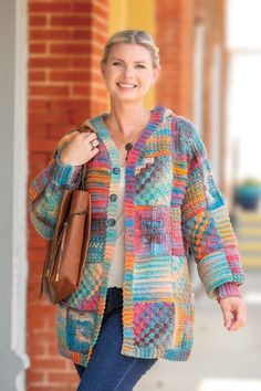 crochet pattern hooded cardigan or sweatshirt with multiple color yarns in one, looks like a rainbow cardigan for fall Granny Square Jacket Pattern Free, Granny Square Jacket Pattern, Coat Free Pattern, Crochet Coat Free Pattern, Granny Stitch Sweater, Granny Square Jacket, Square Jacket, Fall Outfits 2023