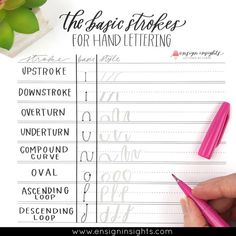 a handwritten notepad with the words, the basic stroker for hand lettering