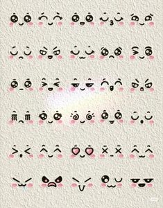 an image of different faces drawn on the side of a wall with pink and white paint