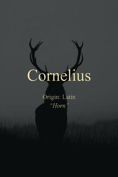 an image of a deer with the words comelus written in gold on it