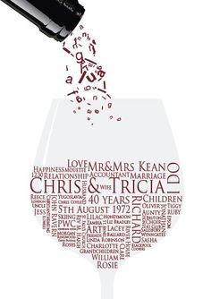 a wine glass filled with lots of words