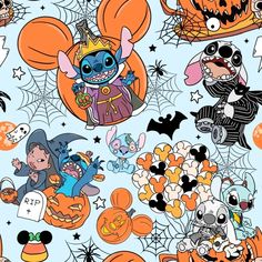 halloween themed wallpaper with cartoon characters and pumpkins