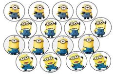 twelve minion cupcake toppers with the faces of each character in different poses